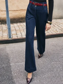 Piping Belted Decor Straight Jeans