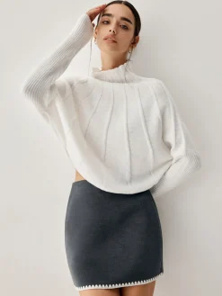 Piping Mock Neck Long Sleeve Knit Top