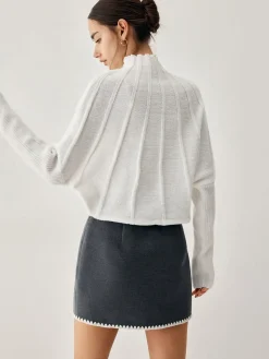 Piping Mock Neck Long Sleeve Knit Top