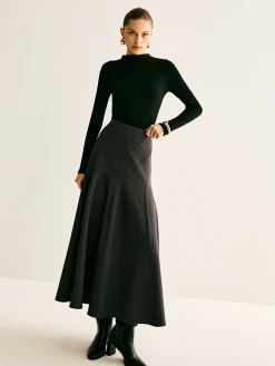 Piping Pleated Zipper Skirt