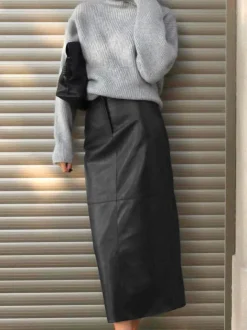 Piping PU Leather A-Line Skirt