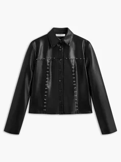 Piping Rivet Button PU Leather Jacket