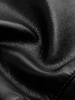 Piping Rivet Button PU Leather Jacket