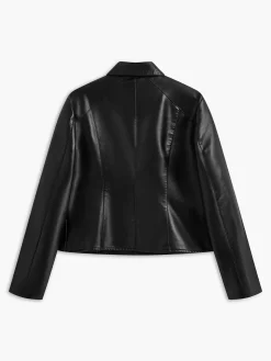 Piping Rivet Button PU Leather Jacket