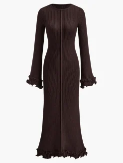Piping Ruffle Drawstring Knit Dress