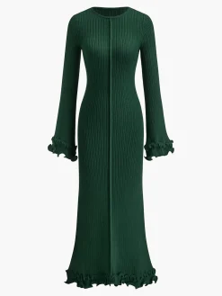 Piping Ruffle Drawstring Knit Dress
