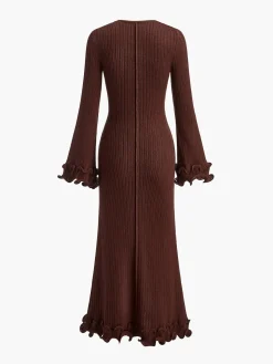 Piping Ruffle Drawstring Knit Dress