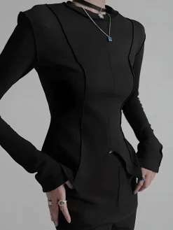 Piping Slim Jersey Blouse