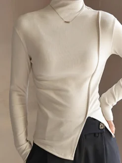 Piping Slit Jersey Slim T-Shirt