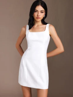 Piping Zipper Solid Short Dress