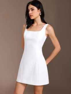 Piping Zipper Solid Short Dress