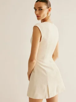 Piping Zipper Tweed Short Dress