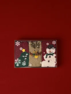 3pk Christmas Coral Velvet Socks With Box
