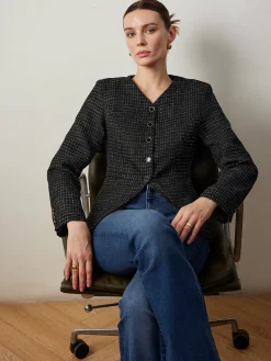 Plaid Button Split Slim Blazer