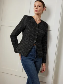 Plaid Button Split Slim Blazer