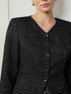 Plaid Button Split Slim Blazer