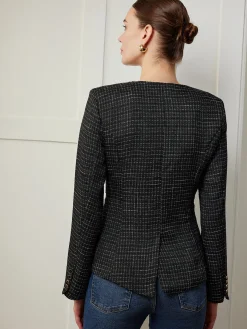 Plaid Button Split Slim Blazer