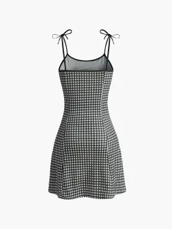 Plaid Piping Adjustable straps Cami Dress