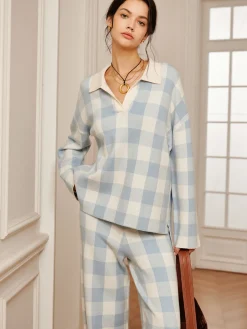 Plaid Polo Collar Sweater Co-ords