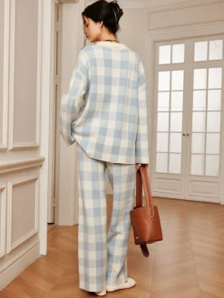Plaid Polo Collar Sweater Co-ords