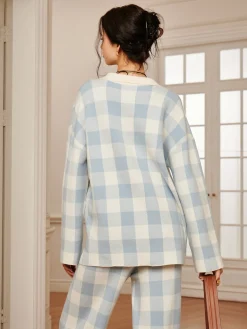 Plaid Polo Collar Sweater Co-ords