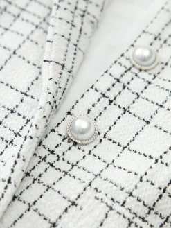 Plaid Print Pearl Button Sleeveless Short Dress