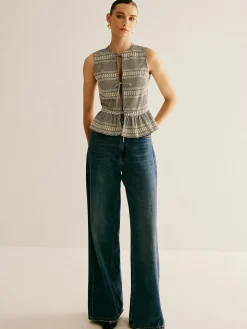 Plaid Tie Front Ruffle Tank Top