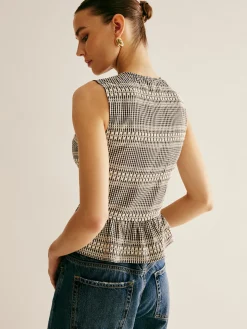 Plaid Tie Front Ruffle Tank Top