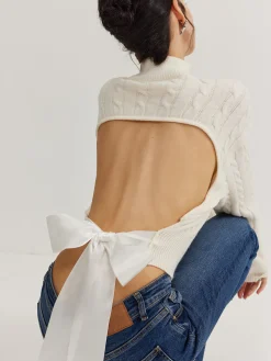 Plain Backless Bow Knit Top