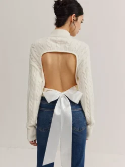 Plain Backless Bow Knit Top