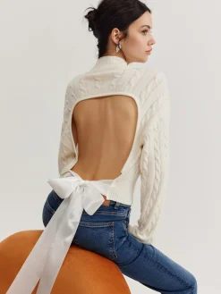 Plain Backless Bow Knit Top