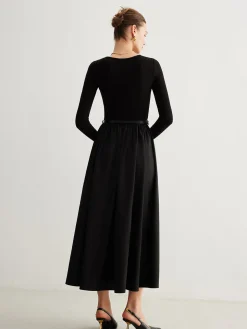 Plain Belted Pleated Panel Dress