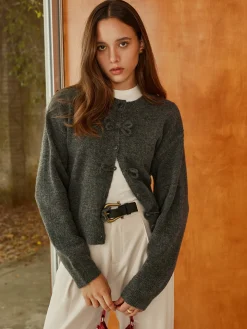 Plain Bow-Breasted Cardigan