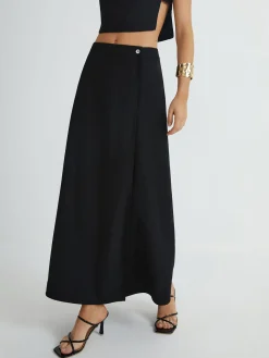 Plain Button Detail Top With Split Maxi Skirt Set