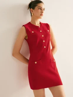 Plain Button Down Sleeveless Sweater Dress