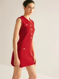 Plain Button Down Sleeveless Sweater Dress