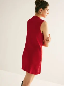 Plain Button Down Sleeveless Sweater Dress
