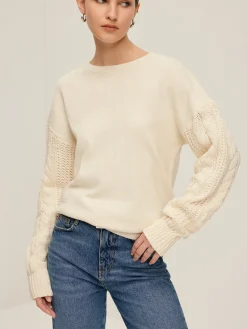Plain Cable Sleeve Pullover Sweater