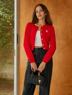 Plain Cherry Embroidery Cardigan