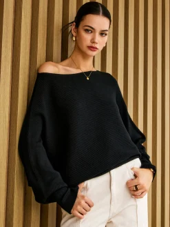 Plain Cold Shoulder Loose Sweater