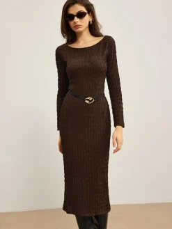 Plain Crinkle Textured Dress Without Belt