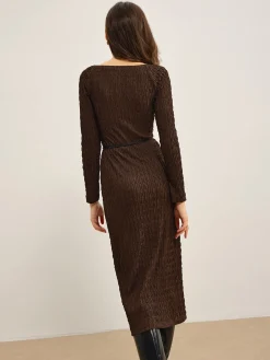 Plain Crinkle Textured Dress Without Belt