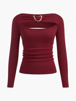Plain Cutout Long Sleeve T-Shirt