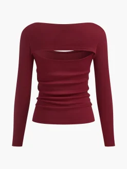 Plain Cutout Long Sleeve T-Shirt