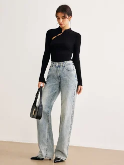 Plain Cutout Skinny Sweater