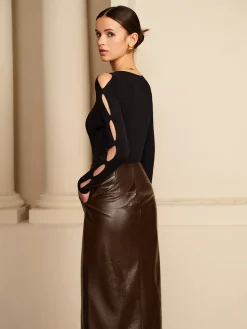Plain Cutout-Sleeve Pullover Sweater