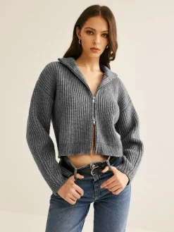 Plain Double Zip Cardigan