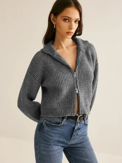 Plain Double Zip Cardigan