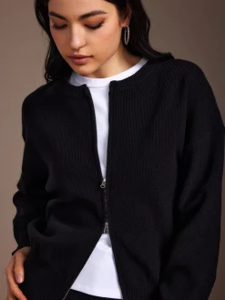 Plain Double Zip Cardigan