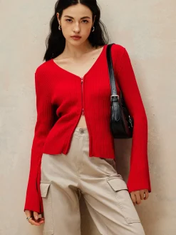 Plain Double Zip Knit Cardigan